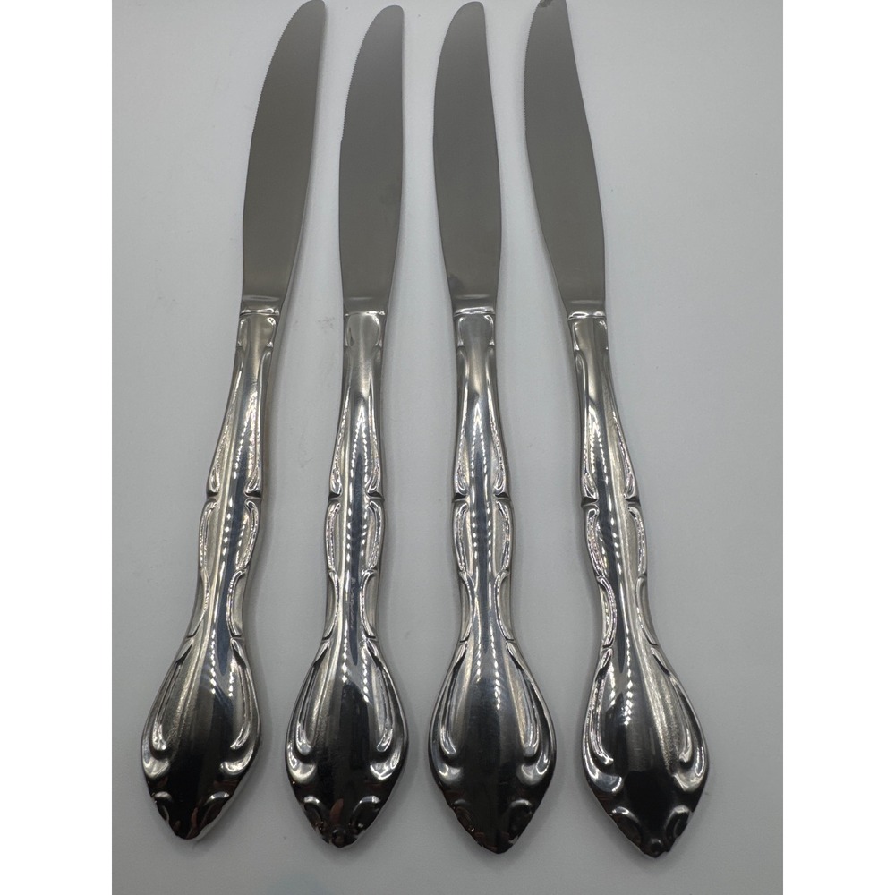 Oneida Community Cantata Stainless Dinner Knives Set of 4 Glossy Scrolled 9.25"